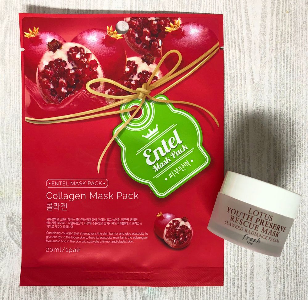 F is for fruit (pomegranate) and Fresh Lotus Youth Preserve Rescue Mask