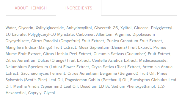 Ingredients List - Heimish Low pH Hydrating Sheet Mask (from ohlolly dot com)
