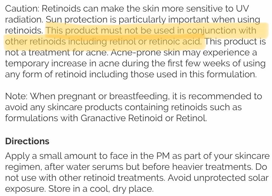 Screenshot from The Ordinary’s product page for Granactive Retinoid 2% Emulsion.
